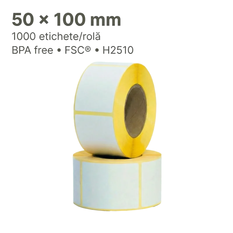Etichete Termice H2510 50×100 mm – 1000/Rolă, BPA Free, FSC