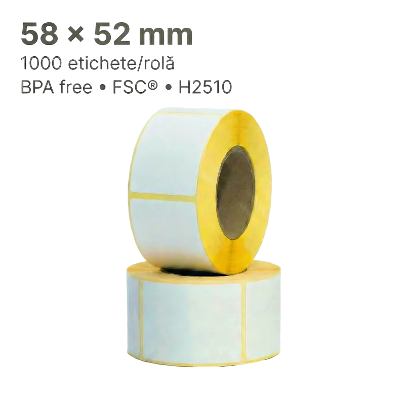 Etichete Termice H2510 58×52 mm – 1000/Rolă, BPA Free, FSC