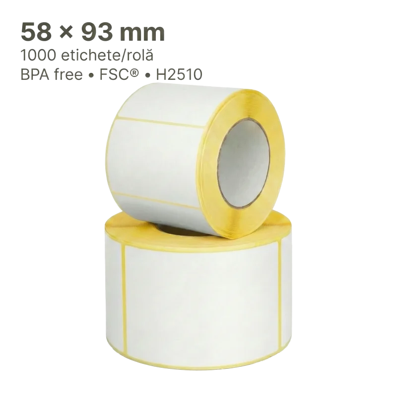 Etichete Termice H2510 58×93 mm – 1000/Rolă, BPA Free, FSC