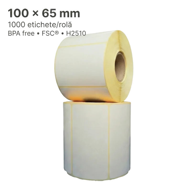 Etichete Termice H2510 100×65 mm – 1000/Rolă, BPA Free, FSC