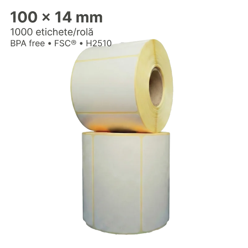 Etichete Termice H2510 100×14 mm – 1000/Rolă, BPA Free, FSC